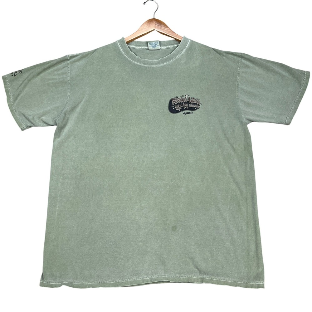 VTG Crazy Shirts T-Shirt Men L Green Hemp Dyed Kamana-Wana Lei-Ya Lounge Hawaii